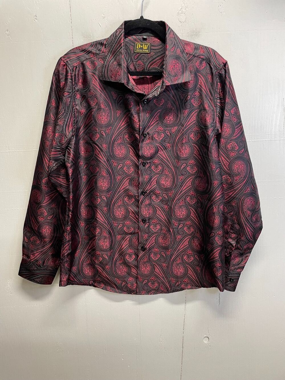 Barry Wang Men's Long Sleeve Button Down Paisley Print Dress Shirt Size Medium